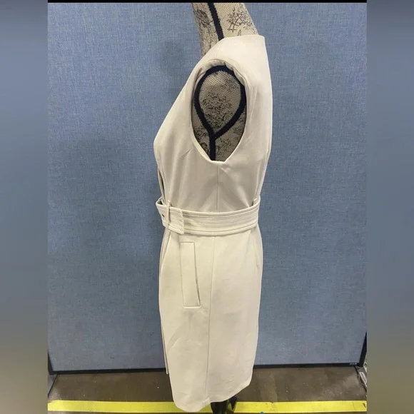 Calvin Klein Ivory Belted Sleeveless Trench Dress Minimalist Office Chic Size 4 - Picture 8 of 11